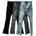 YSJY Manufacturer Custom Vintage Streetwear Pantalones De Hombre Pockets Flare Pant Men Ripped Distressed Stacked Denim Jeans