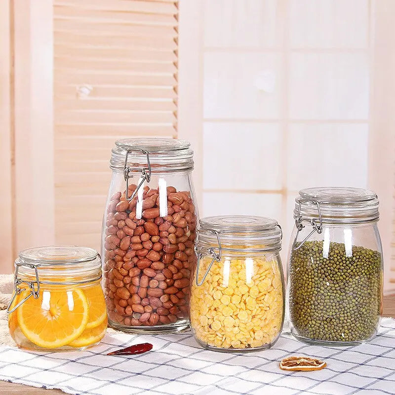 Airtight Glass Canister With Lids Food Storage Jar Square Storage Container With Clear Preserving Seal Wire Clip