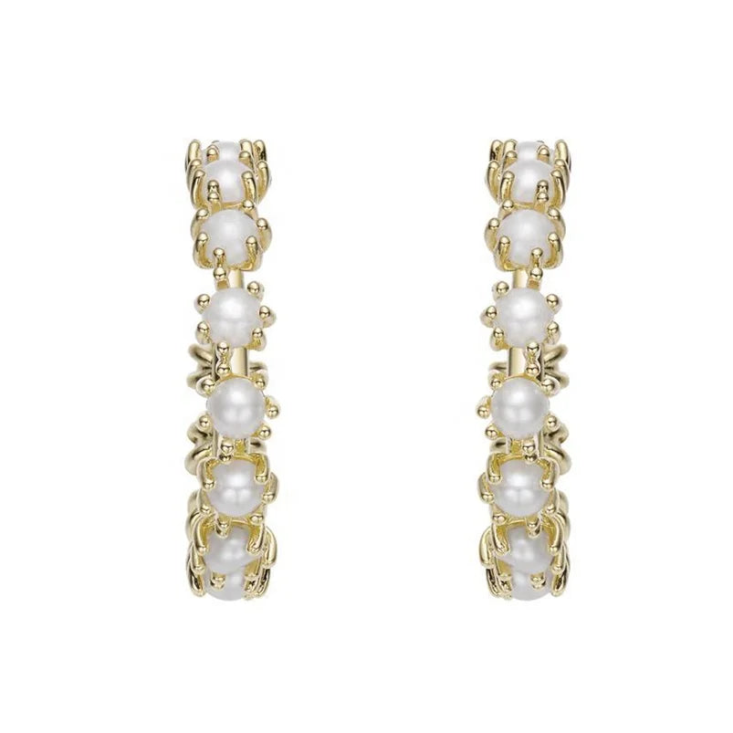 Gemnel Latest Brass Jewelry Manufacturer Gold Plated Brass Jewelry Dainty Pearl Hoops Earring