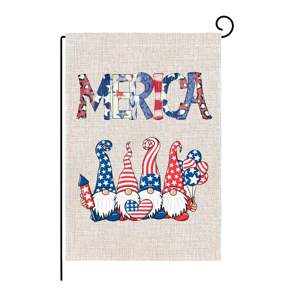 Welcome Double-Sided American Flag Gnomes Garden Flag Strip Outdoor Patriotic Decor Vertical Party Banner
