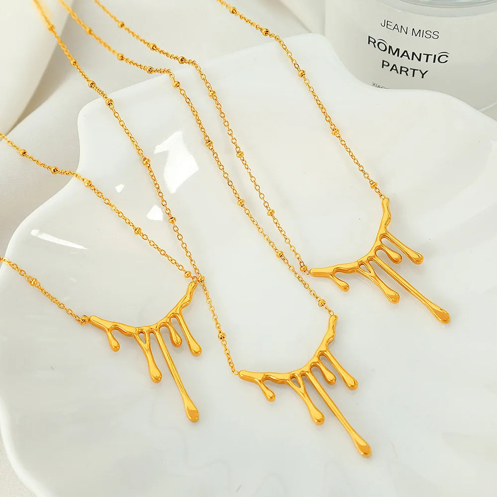 2025 Trendy Minimalist Water Droplet Pendant Necklace Liquid Lava Metal Irregular Chokers 18K Gold Stainless Steel Necklace