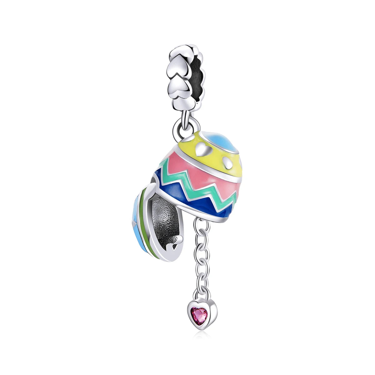 Easter 925 Sterling Silver Lucky Eggs Pink Heart Colorful Charm Pendant Original Bracelet Women Jewelry Making SCC1753