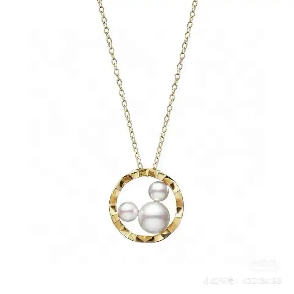 Beizhijia Cute Mickey Trendy Link Chain Natural Freshwater Pearl Pendant Necklace Zhuji White Bread Pearl for Women