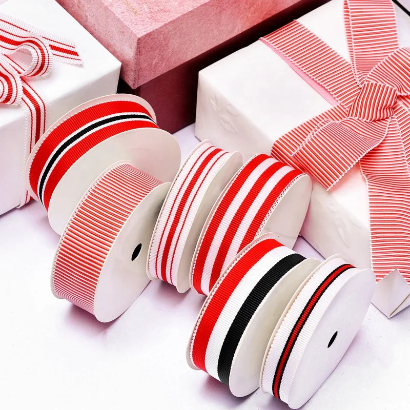 Ribbon 9 16 25MM Black and Red Polyester Stripe Petersham Ribbon Roll for Gift Wrapping 100 Yards