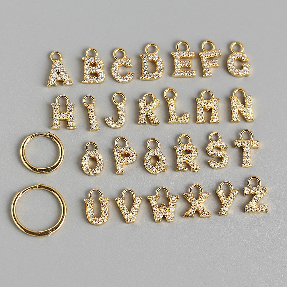 Fashion Earrings Jewelry 925 Sterling Silver 26 Alphabet Letter Earring with Small Zircon Gold Plated Hoop Earrings for Women