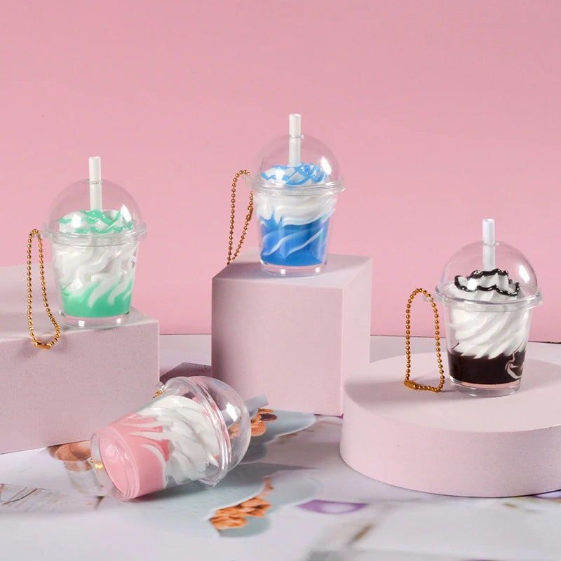 3D Simulation Drink Keychain Cute Food Acrylic Keychain for Grab Machine Gashapon Gift