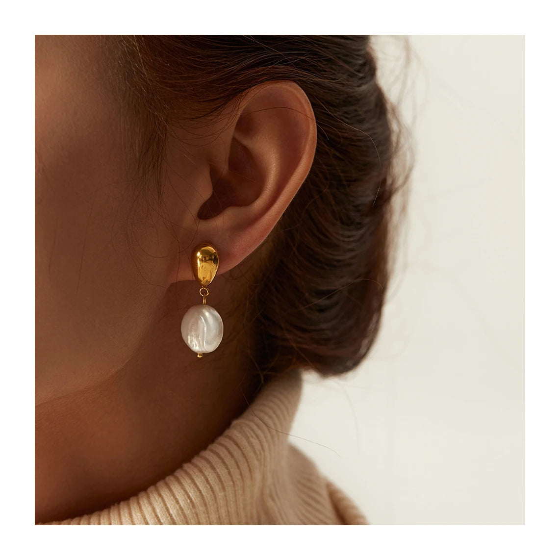 ERESI Ins Design PVD 18k Gold Plated Stainless Steel Drop Earrings Designer Natural Freshwater Pearl Pendant Earrings Women
