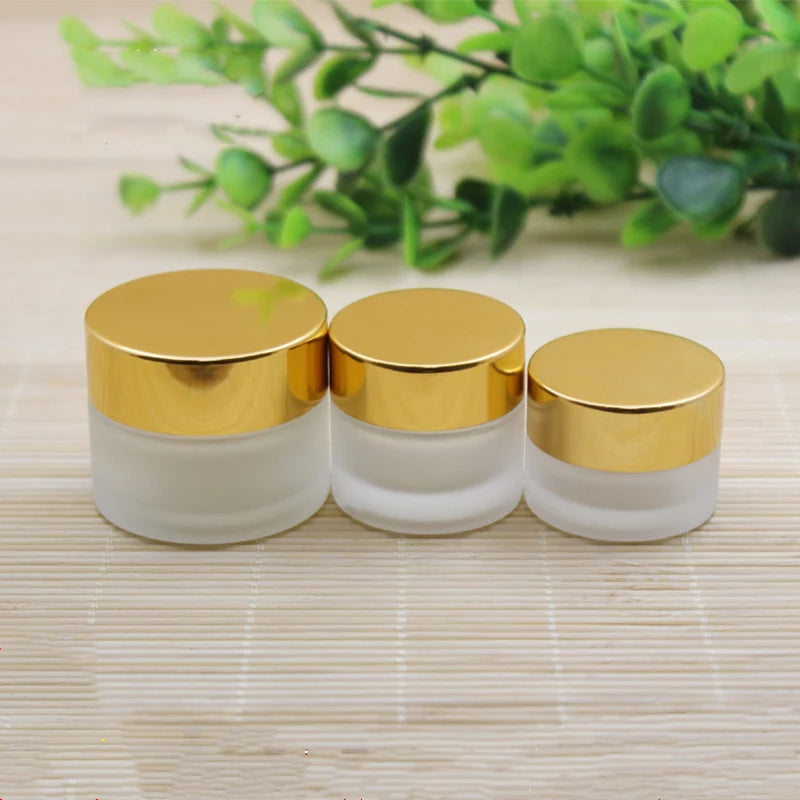 5g 10g 15g Empty Transparent Frosted Glass Jar Skin Care Scrub Bottle Cosmetic Silver Cover Matte Face Cream Jar Plastic Cap