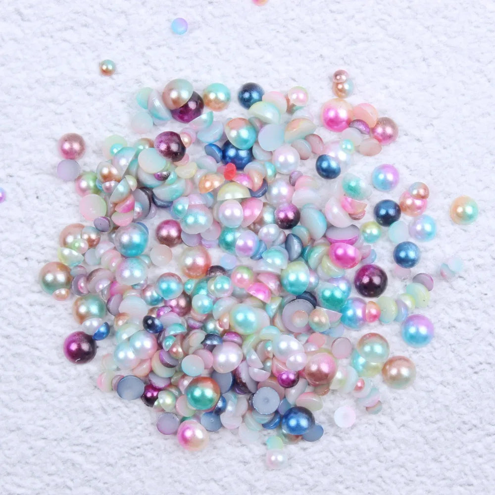 New Flat Back Pearl Decoration rainbow Colors Pearl Half Round Shape  Bead Multi-color Optional DIY Nail Jewelry