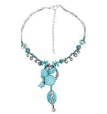 Bohemia Silver Chain Turquoise Green Stone Pendant Choker Necklaces for Women Party Jewelry