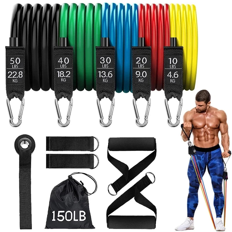 Custom Printed 11 in 1 Home Fitness Accessory Set 150 LBS Latex Exercise Bands 11 Strips Resistance Band Workout