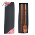Natural Japanese Korean Wooden Vintage Travel Cutlery Set with Spoon Chopsticks Fork-Reusable