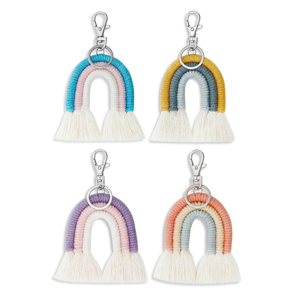 Weaving Rainbow Keychains for Women Boho rainbow Keychain Handmade Key Holder Keyring Bag Charm Car Hanging Jewelry Gif MegaBDM