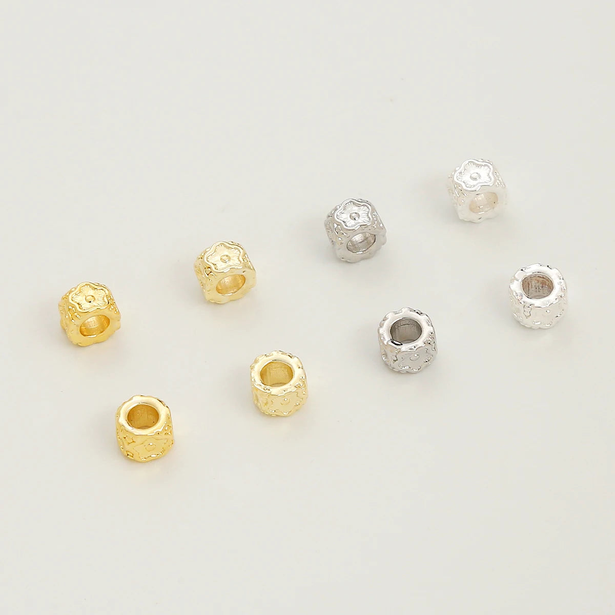 White Gold Plated Brass Septal Bead for DIY Jewelry Accessories Golden Bucket Bead Plum Blossom Pattern Loose Bead
