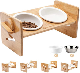 Adjustable Eco-Friendly Elevated Dog Feeder with Stainless Steel Bowls Non-Slip Mat & Removable Bowls Stand for Large Dogs
