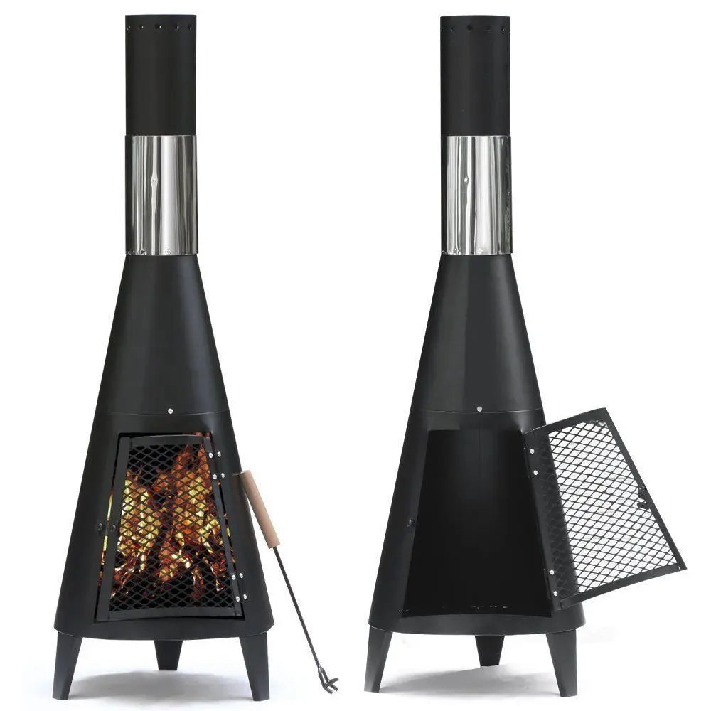 160cm Outdoor Wood Burning Steel Fire Pit Chimnea with Cooking Grid Eco-Friendly 15000-39999 BTU Heating