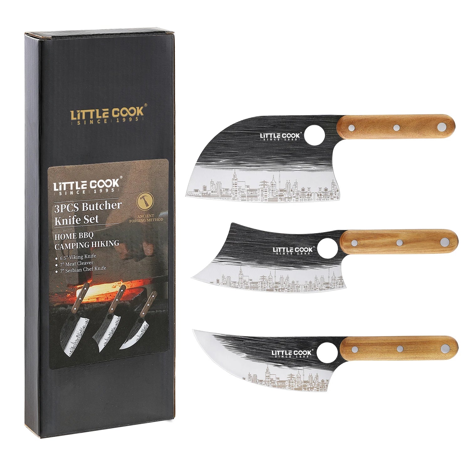 Premium Stainless Steel Blade Butcher Knife Set Hand Forged with Ergonomic Wooden Handle Kitchen Knife Set