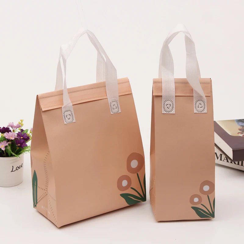Cartoon Pattern Hot Beverage Food Takeaway Cooler Bag Non-Woven Fabric Aluminum Foil Insulation Disposable Waterproof Cooler Bag