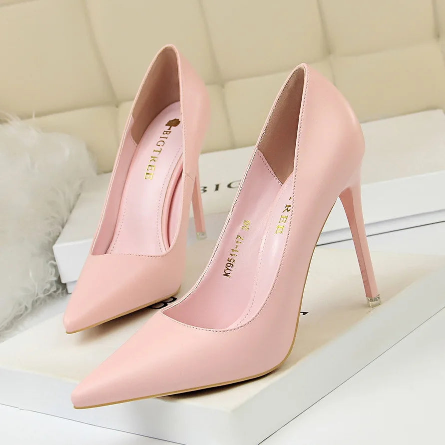 Women's Pointed Toe High Heels Show Thin Increase Pure Colour Simple Best-Selling Ladies High Heels Fine with Women's Shoes