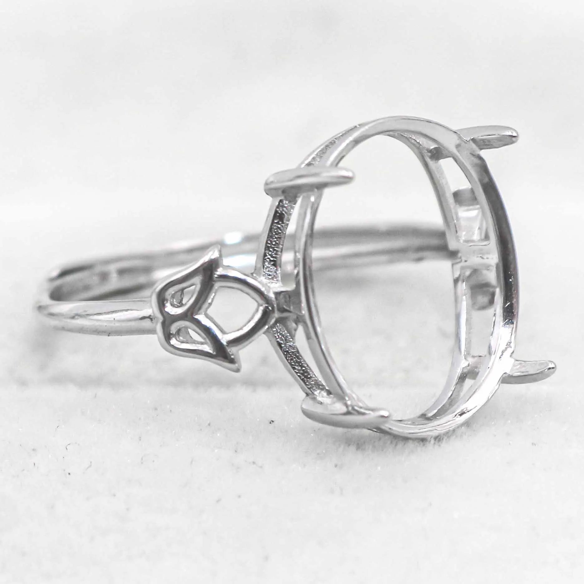 Sterling Silver 12*15mm Semi Mount Ring Empty Frame Blank Support Setting S925 Base Holder Without Center Stone for DIY Inlay
