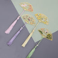 Animal Plant Chinese Style Folding Fan Brass Retro Book Clip Pagination Mark Crane Flower Phoenix Tassel School Office Supplies
