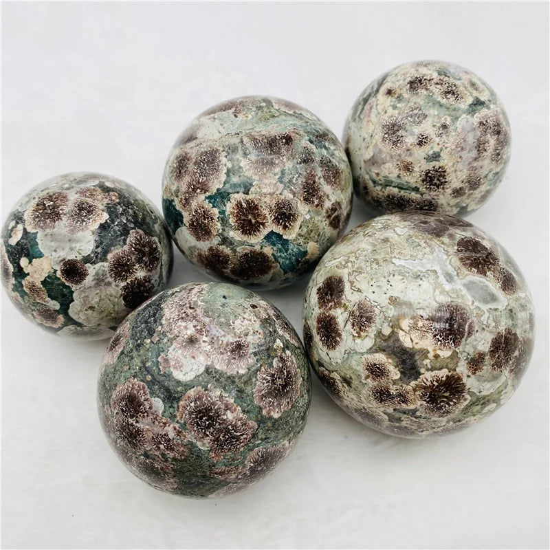 New Product Natural Green Cherry Blossom Agate Sphere Flower Agate Sphere Quartz Crystal Ball