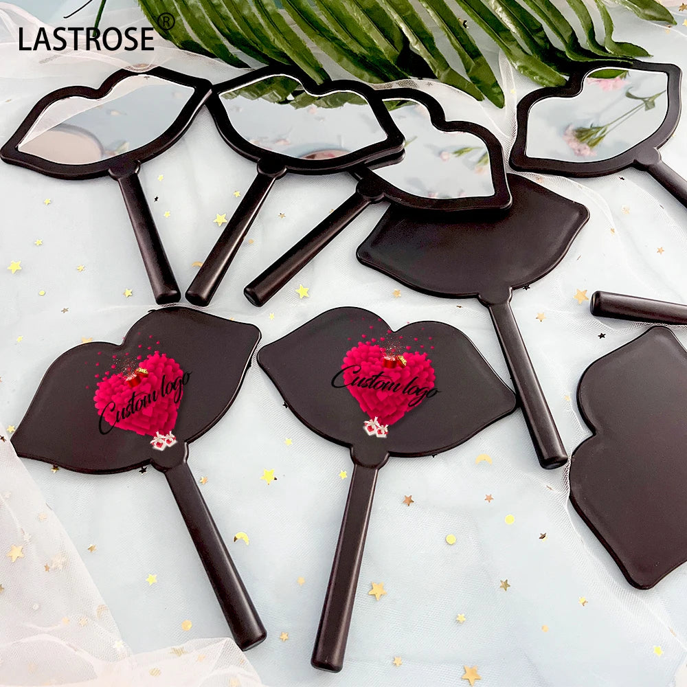 Wholesale Makeup Mirror Kiss Style Mirror With Handle Make Your Logo Hand Lip Shape Mirror for Beauty Girl Apply Cosmetics