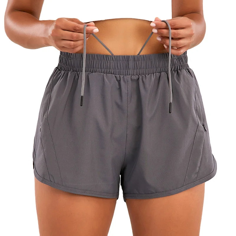 Womens Yoga Shorts Pants Quick Dry Polyester Workout Elastic Waist With Pockets Women Sport Running Shorts