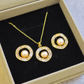 Ilona New Copper Jewelry Sets Trendy Freshwater Pearl Cubic Zircon  14K Gold Plated Necklace Earrings Set Wholesale
