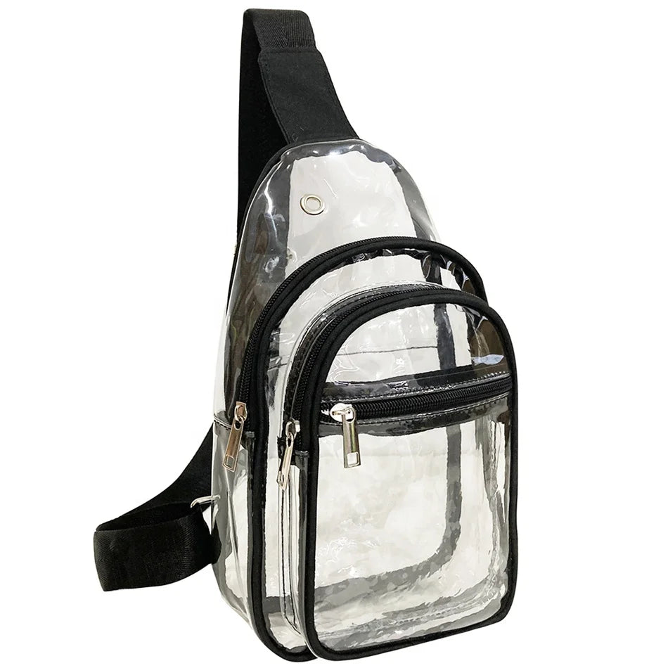 Casual PVC Crossbody Shoulder Bag Earphone Hole Transparent Chest Bags Clear Shoulder Bag for Festival Cycling Biking