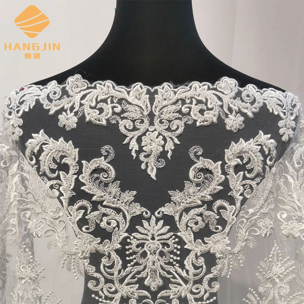Embroidery Beaded Lace Floral 3D Lace Fabric for Wedding Evening Dress Costume Ivory Bridal Fabric Embroidered Lace Fabric