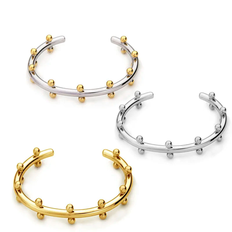 Wholesale Fashion Double Row Tiny Ball Beads Wire Cuff Bracelet Elegant Versatile Niche Gold Plated Charm Bangles Jewelry Women