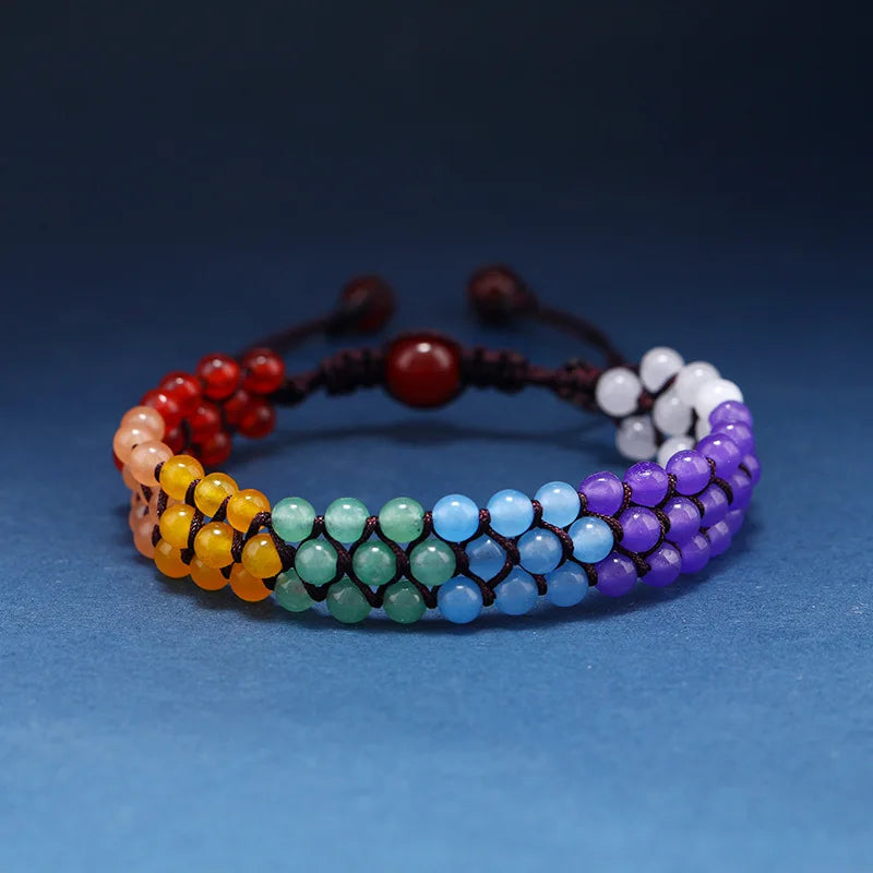 Wholesale 7 Chakra Macrame Handwoven Bracelet 4mm Natural Gemstone Jewelry for Yoga Healing Adjustable Braided Bracelet Gift