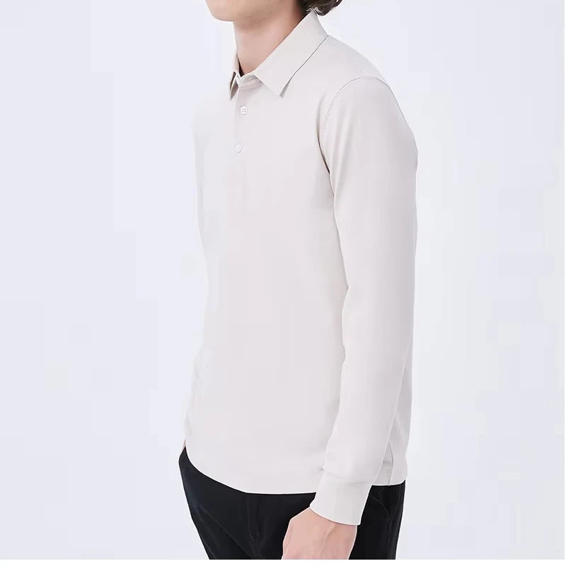 Luxury Heavy 260Gsm Knitting Fabric Long Sleeve Polo Shirts Custom Plain Color Cotton Interlock Men's Polos Shirt