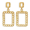 Trendy Stainless Steel Big Square Hollow Drop Earrings Gold Plated Exaggerated Statement Unisex