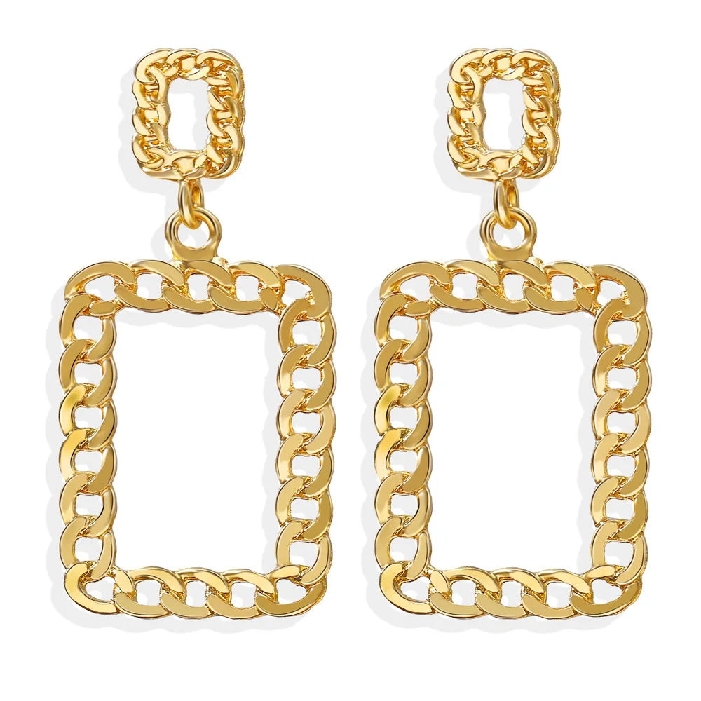 Trendy Stainless Steel Big Square Hollow Drop Earrings Gold Plated Exaggerated Statement Unisex