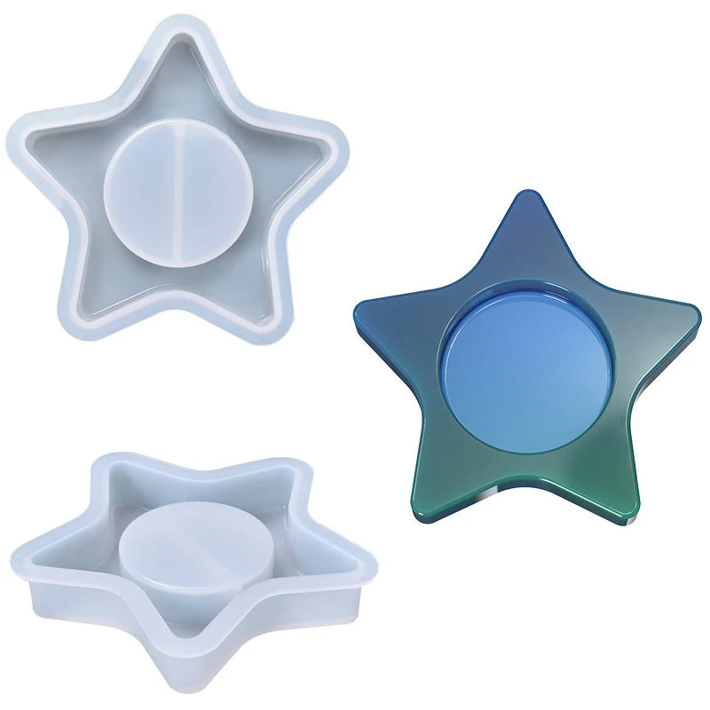 C-0318 Five pointed star Candlestick family ornaments silicone mold DIY Resin Epoxy Silicone Five Star Candle Holder Mold