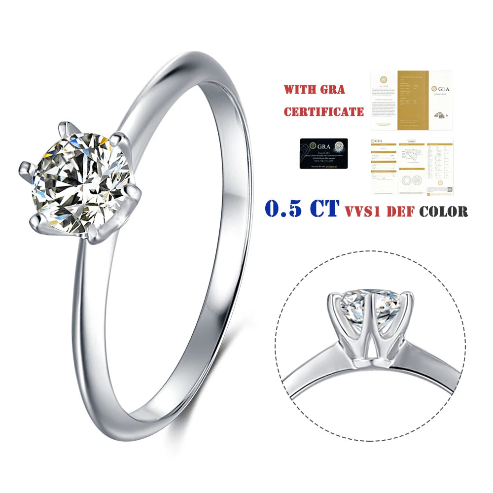 New Arrival Real Moissanite Ring Six Prongs Simulent Solitaire Diamond Engagement Ring Jewelry for Women