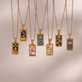 New Fashion Vintage Star Sun Pendant Jewelry Stainless Steel 18k Gold Plated Rectangular Enamel Zircon Tarot Necklace