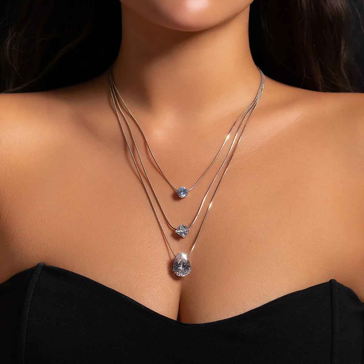 2023 New Arrival Hip Hop Multilayer Necklace Jewelry Adjustable Zircon Brass Necklace for Women and Girls
