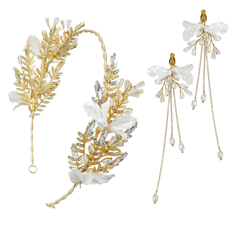 Alloy Coral Shell Pearl Set of Headband and Earring Set Bride Wedding Bride Crown