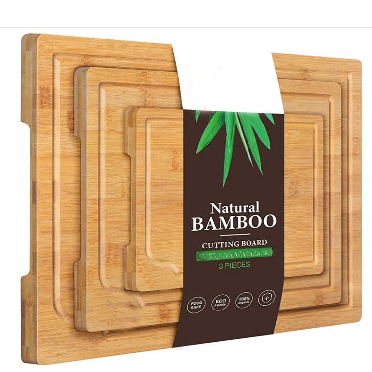 Large Organic Bamboo Durable Kitchen Cutting Board Set with Juice Groove Customizable Logo Multi-Size Premium Chopping Blocks