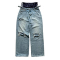 Custom Designer High Waist Wide Blue Skater Oversized Double Waist Ripped Distressed Vintage Acid Washed Baggy Denim Jeans Men