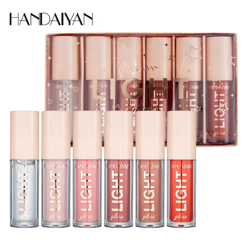 HANDAIYAN 6Pcs Lipgloss Set Gift Box Water Light Lip Gloss Tubes Mirror Lip Glaze Lacquered Glass Lip Seal Labial 6pcs  HH