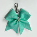 Glitter Cheer Ribbon Pin Me Keychain Cheer Bow Bling Rhinestones Sports Competition Cheerleading Bow Accessories Backpack Charm