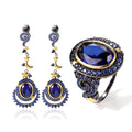 C9381 Abiding Custom Fine Jewelry Fashion Moon Star Bezel Lab Blue Sapphire 925 Wedding Jewelry Set
