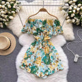One Size Floral Jumpsuit Summer Fashion Ruffle Edge Off Shoulder Off Shoulder Waist Wide Leg Jumpsuit