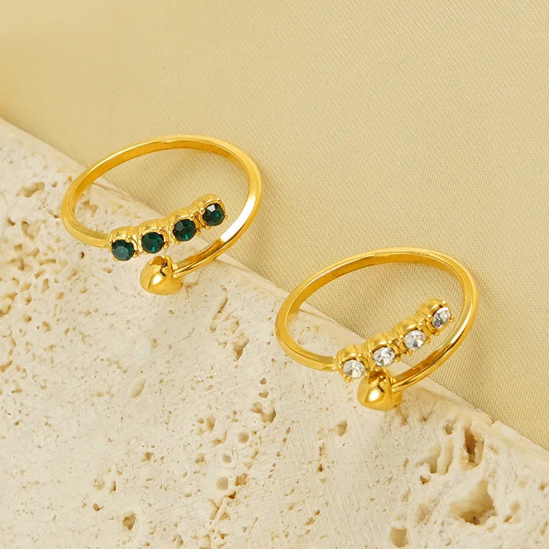 Dainty Minimalist Jewelry 18K Gold Plated Stainless Steel Heart Zircon Paved Thin Open Ring for Women Finger Ring