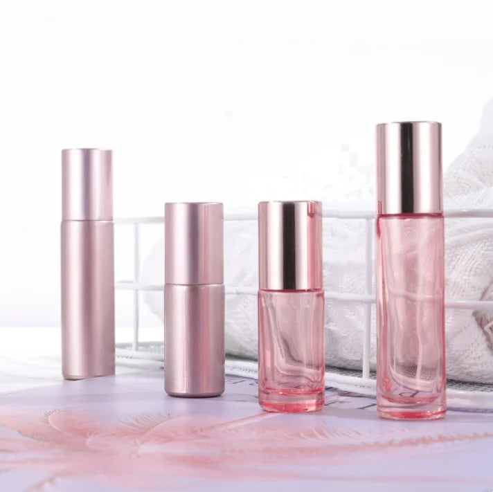 Hot Selling Women Make-up Essential Oil Cosmetic Packaging 10ml Empty Refillable Rose Gold Perfume Glass Roll on Bottle
