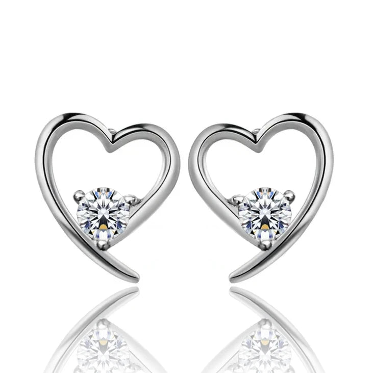 CAOSHI Custom Wholesale Simple Heart Design Imitated Moissanite Earring for Elegant Wedding Silver Plated CZ Stud Earrings Women